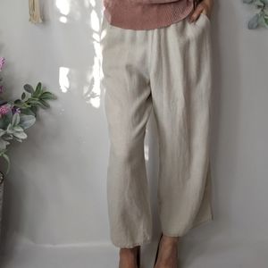 FLAX Wide Leg Linen Cropped Pants Lagenlook in light cream Sz Medium
